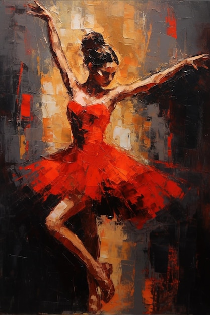 AI générative danse femme ou fille mouvement dynamique empâtement dessiné à la main art coloré peint jeune danseuse ballerine