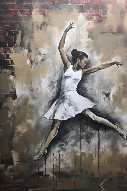 AI générative danse femme ou fille mouvement dynamique peinture à l'encre éclaboussures colorées art du graffiti de rue