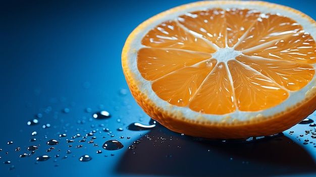 AI générative un fruit orange sur une surface bleue