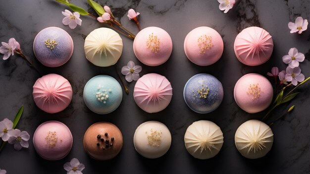 AI générative, gâteau de confiserie traditionnel japonais wagashi, divers types de bonbons