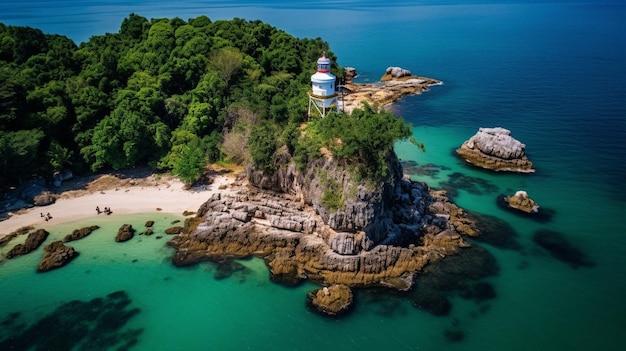 Photo ai générative l'île où se trouve le phare il y a une formation rocheuse inhabituelle avec c