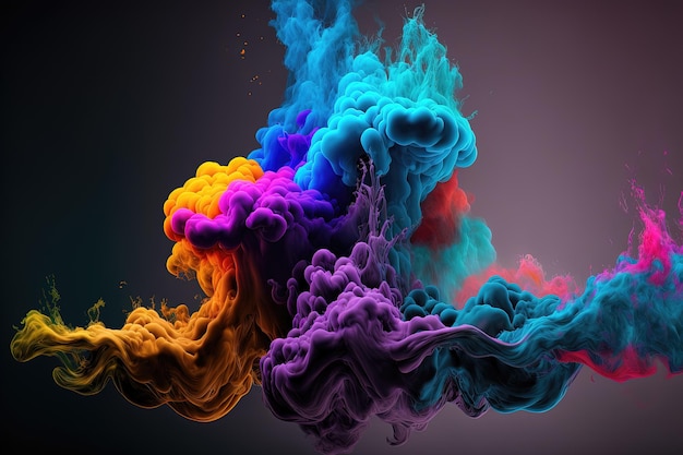 AI générative Liquide arc-en-ciel coloré coulant et fumée avec éclaboussures Effet 3D de bannière fluide lumineuse