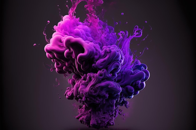 AI générative Liquide et fumée qui coule avec des éclaboussures de couleur magenta et violette Fluide rose vif