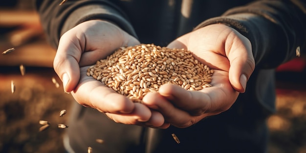 AI générative Mains tenant un tas de fourrage pour l'alimentation du bétail des veaux