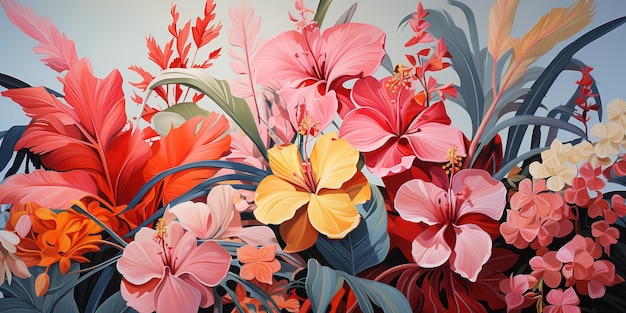 AI générative Miami Summer Vibes rétro plat Matisse illustration Vintage couleurs rose et bleu