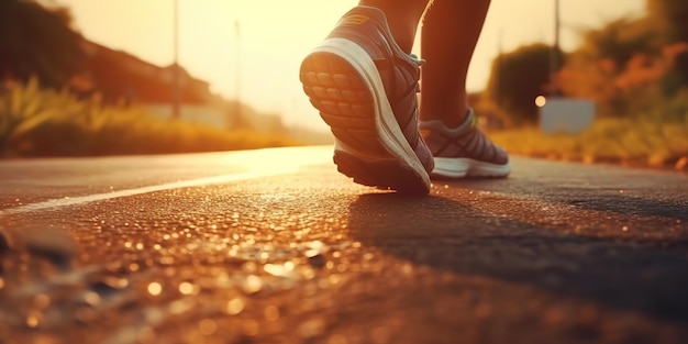 AI Generative Photo générée par IA prise de vue réaliste de la course à pied, du jogging, de la marche