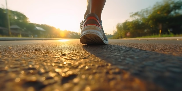 AI Generative Photo générée par IA prise de vue réaliste de la course à pied, du jogging, de la marche