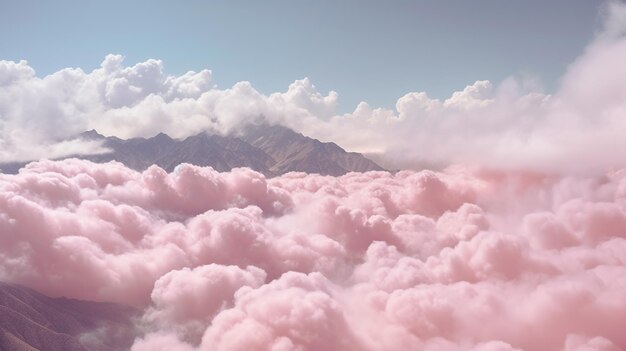 AI générative Rose magenta nuages fantastiques ciel et paysage Couleurs douces et lumières vivesx9