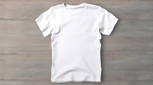 AI générative T-shirt blanc réaliste maquette vierge sur fond de bois pour la publicité de présentation