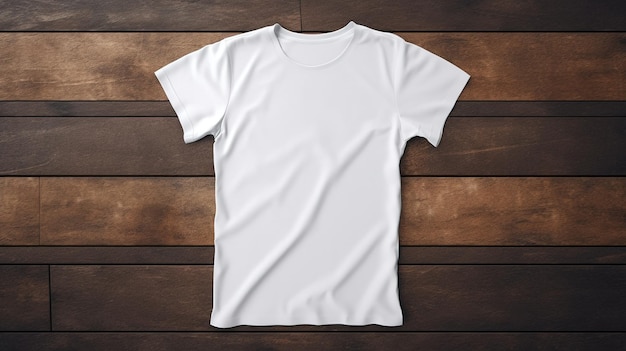 AI générative T-shirt blanc réaliste maquette vierge sur fond de bois pour la publicité de présentation