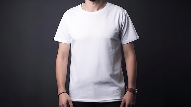 AI générative T-shirt blanc réaliste maquette vierge mise sur le fond du jeune homme pour la présentation