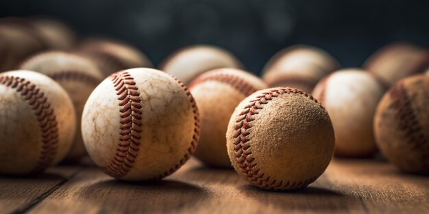 AI générative Texture rugueuse et robuste de vieilles balles de baseball se bouchent sur fond vintage