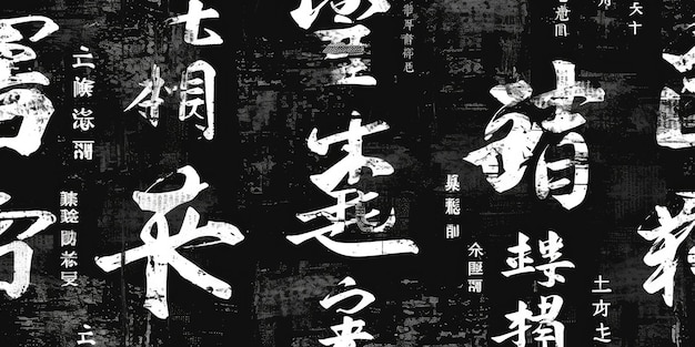 AI générative vintage grunge lettres de calligraphie japonaise collage fond noir