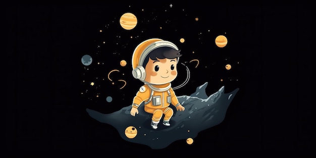 AI généré 2d garçon enfant personne homme personnage à la galaxie lunaire astronaute dans l'espace galaxie AI générative