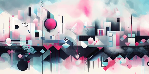 AI généré Abstrait géométrique rose motif de couleur texture papier peint AI Art graphique génératif