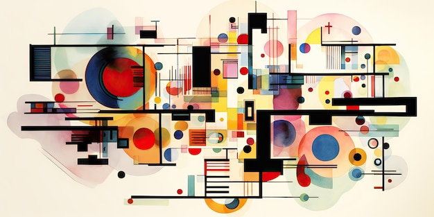 AI généré AI génératif Abstrait vintage esthétique rétro plan d'étage motif d'arrière-plan inspiré de wassily kandinsky Peut être utilisé comme affiche pour la décoration de la maison Art graphique