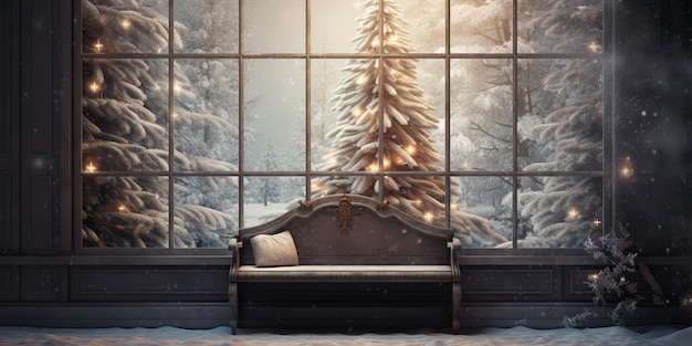 AI généré AI génératif Année nouvelle xmas Joyeux Noël à l'extérieur maison maison décoration fenêtre devant célébrer la neige hiver décembre saison Art graphique illustration