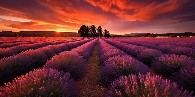 AI Généré AI Génératif Beau champ de lavande rose Nature sauvage aventure ferme jardin