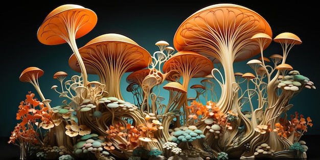 AI généré AI génératif céramique fleurs champignons botaniques décoration de fond