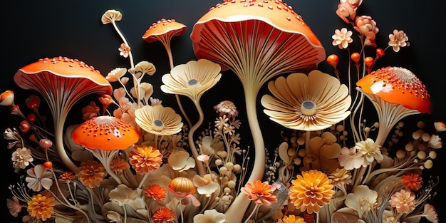 AI généré AI génératif céramique fleurs champignons botaniques décoration de fond