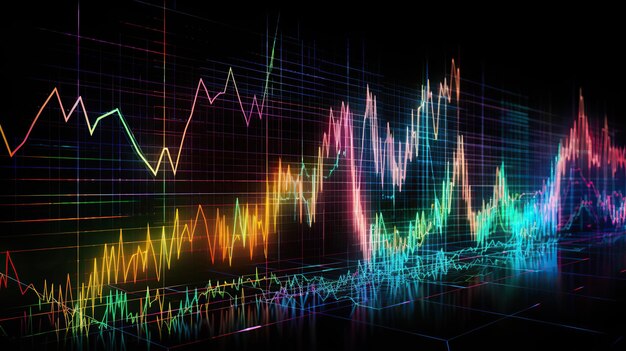 Photo ai généré ai génératif finance actions forex graphique marketing argent tendance volume revenu aller de haut en bas peut être utilisé pour l'illustration de l'analyse des états financiers art graphique illustration