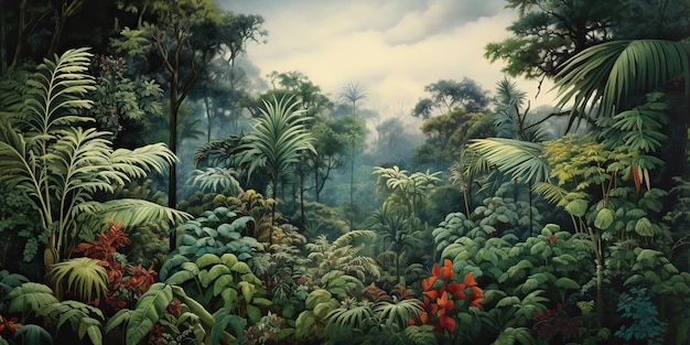 AI généré AI génératif Forêt tropicale tropicale jungle forêt paysage vert frais