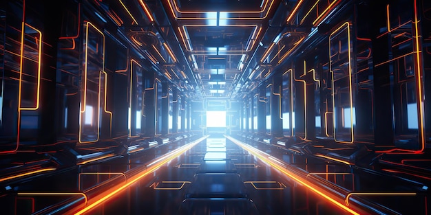 AI généré AI génératif futuriste espace abstrait néon brillant rayons lumineux tunnel espace science fiction
