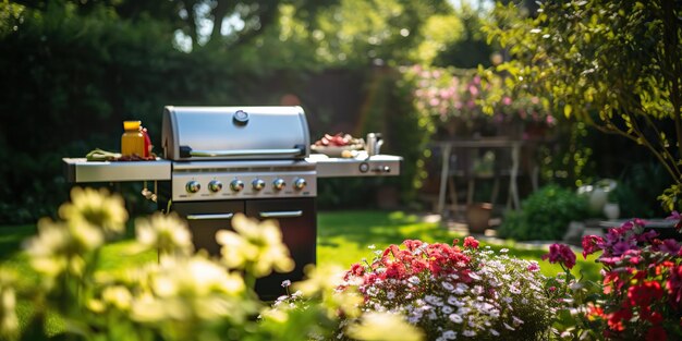 Photo ai généré ai génératif grill machine à barbecue à l'arrière-plan extérieur de la nature