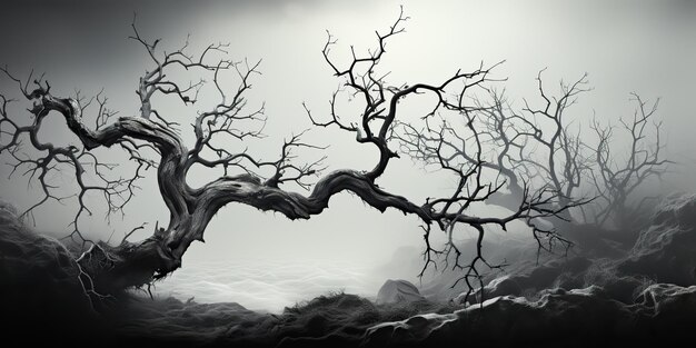 AI généré AI génératif Horreur effrayante mauvais sombre gothique halloween forêt jungle branches d'arbres tordues décoration arrière-plan Art graphique Illustration