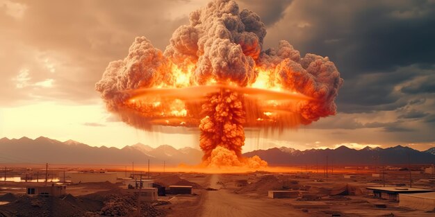 AI généré AI génératif Illustration photo de l'explosion radioactive nucléaire atomique champignon brûler la flamme de la fumée Catastrophe écologie armageddon guerre guerre Art graphique Illustration
