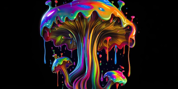 AI généré AI génératif Neon lumière lumineux dessin peinture encre art champignon dans le style psychédélique