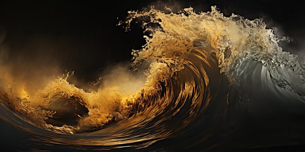 Photo ai généré ai génératif noir noir et jaune éclaboussure d'eau mer vagues de l'océan fond décoratif art graphique