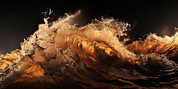 Photo ai généré ai génératif noir noir et jaune éclaboussure d'eau mer vagues de l'océan fond décoratif art graphique