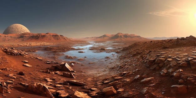 AI généré AI génératif planète Mars galaxie surface paysage désert montagne paysage extérieur illustration d'art graphique