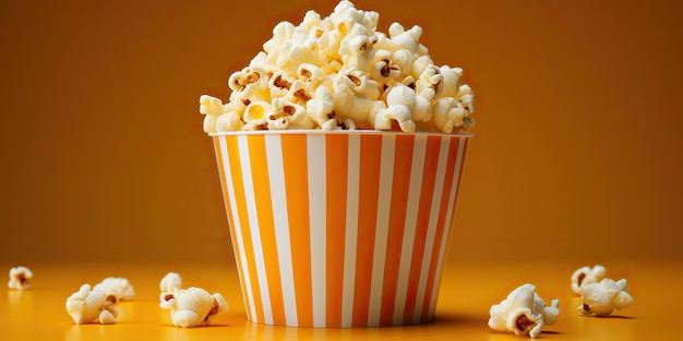 AI généré AI génératif Pop corn cinéma cinema fast food collation à emporter seau avec des flocons