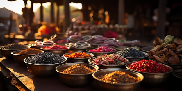 AI généré AI génératif Produits d'épices traditionnels arabes indiens asiatiques marocains au marché domestique du jour magasin boutique bazzar Produit biologique sain Art graphique Illustration