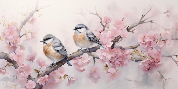 AI Généré AI Génératif Romantique bel oiseau assis sur une branche d'arbre Peinture à l'huile dessiner