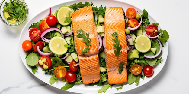 AI généré AI génératif Salmon salade de légumes frais Dîner nourriture cuisine de repas