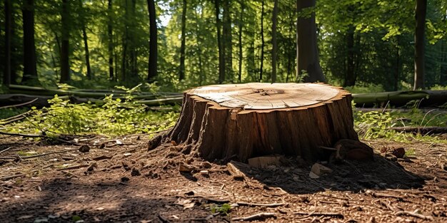 AI généré AI génératif souche de bois dans la forêt de la jungle Nature paysage extérieur arrière-plan Art graphique Illustration