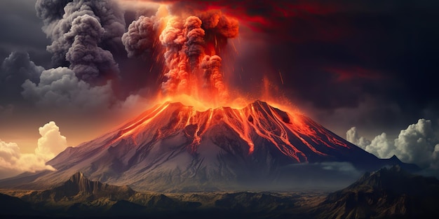 AI généré AI génératif Volcan fumée feu explosion flamme éruptionxUn fond de nature extérieure active Art graphique