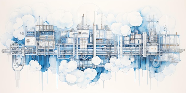 AI généré AI générative abstrait géométrique usine pipeline industrie dessin arrière-plan