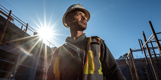 AI généré AI Generative Construction personne homme travailleur constructeur au projet d'architecture de maison