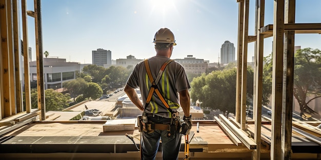 AI généré AI Generative Construction personne homme travailleur constructeur au projet d'architecture de maison