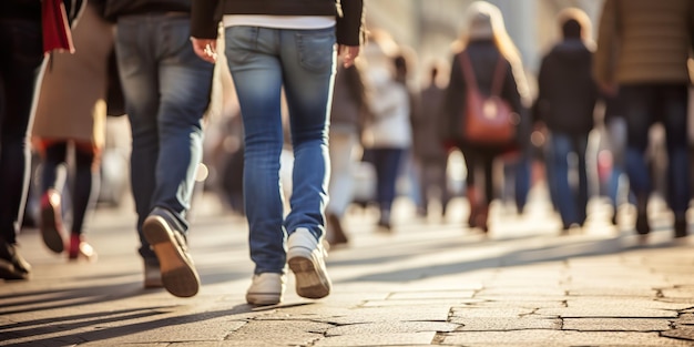 AI généré AI Generative Foule personnes marchant dans la rue avec des chaussures Fond urbain de la ville