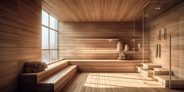 AI généré AI générative moderne luxe maison sauna vapeur cabine chaleur spa bois style