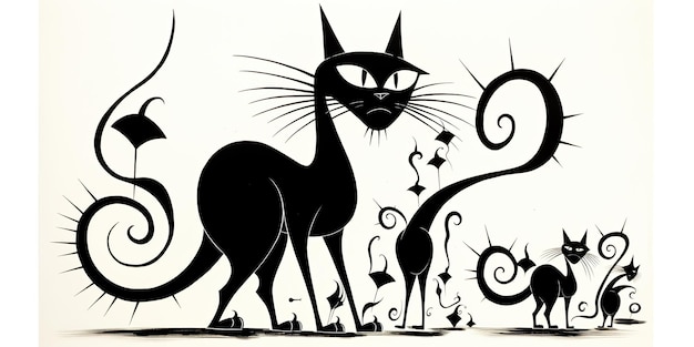 AI généré AI générative Vintage rétro vieux chat graphique dessin abstrait géométrique