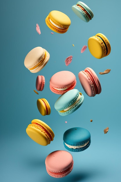 Ai a généré des biscuits macarons sucrés Illustration tombant en mouvement