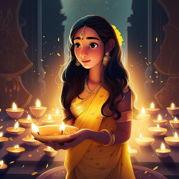 Ai a généré une illustration de belles femmes indiennes en sari profitant du festival de diwali