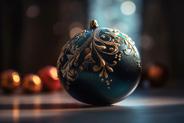 Ai généré illustration boule de Noël sur fond bokeh avec espace de copie