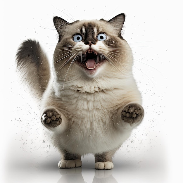 Ai a généré une illustration de chat mignon debout pattes en l'air choqué ou surpris sur blanc